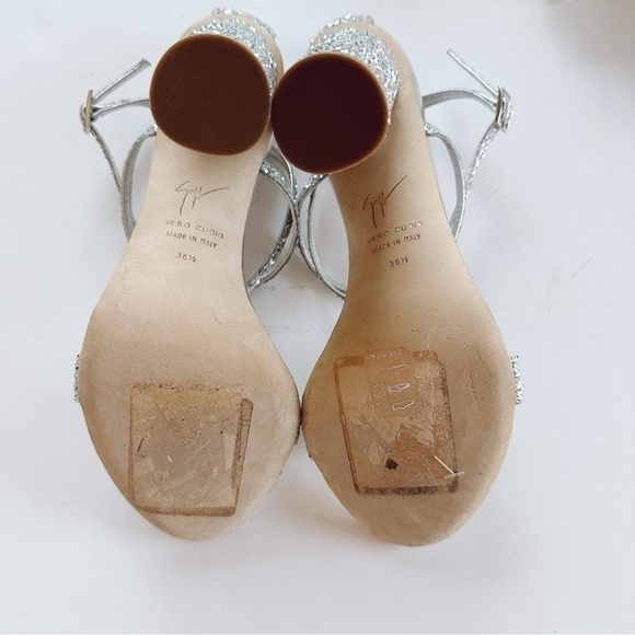 Giuseppe Zanotti Tara Block-Heel Glitter Sandals in Silver - Picture 10 of 15